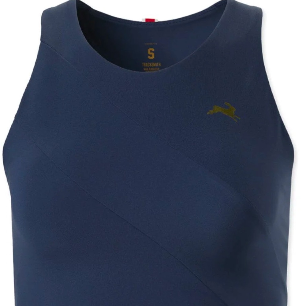 Tracksmith Dark Blue Women's Tank with Gold Logo
